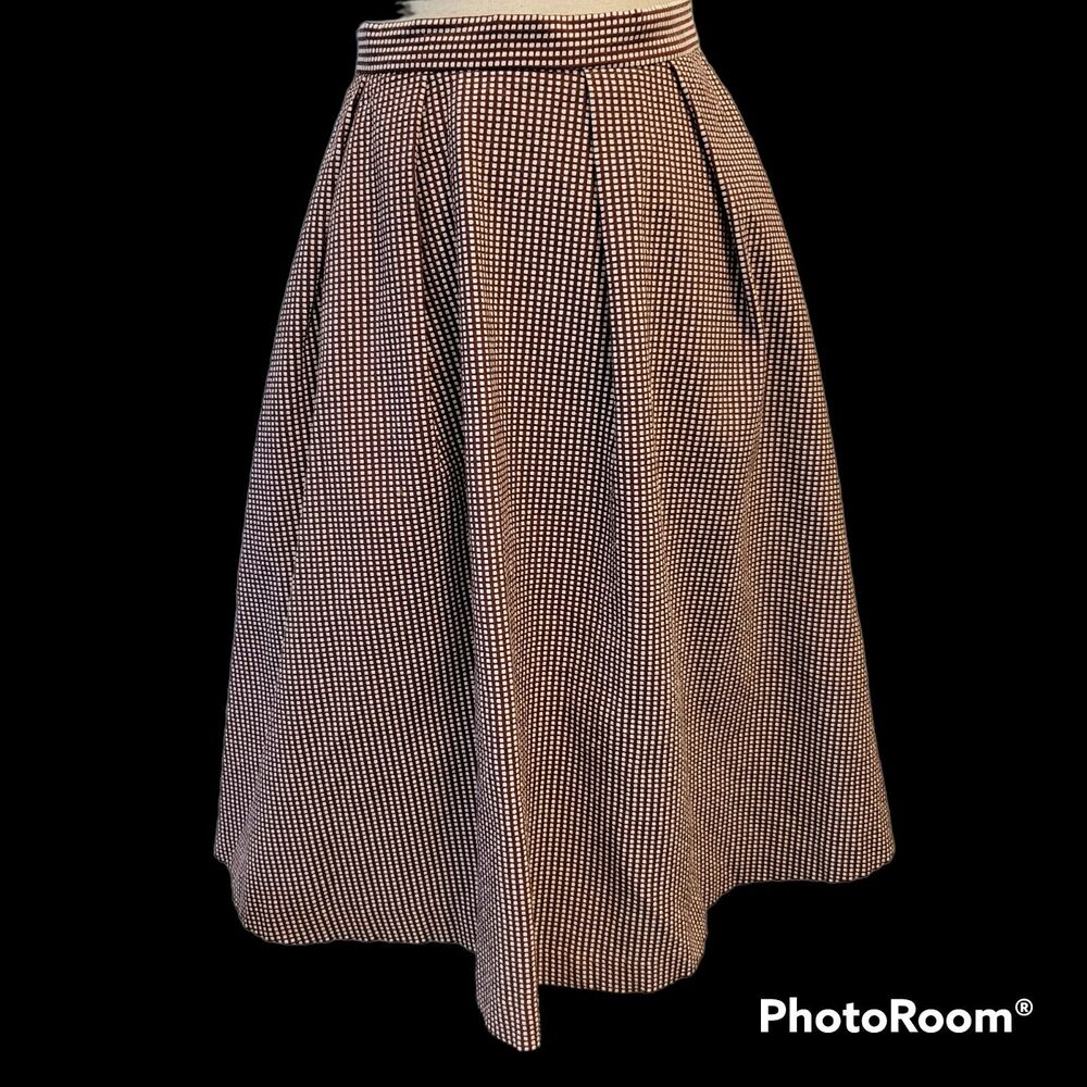 Forever 21 Womens Midi A Line Pleated Flare Red White Checkered Skirt 1950s Look